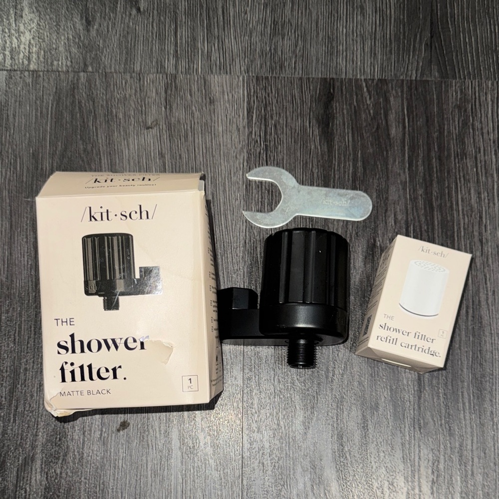 Matte Black Shower Filter by Kit•sch shower filter ($40) & refill kit ($22)